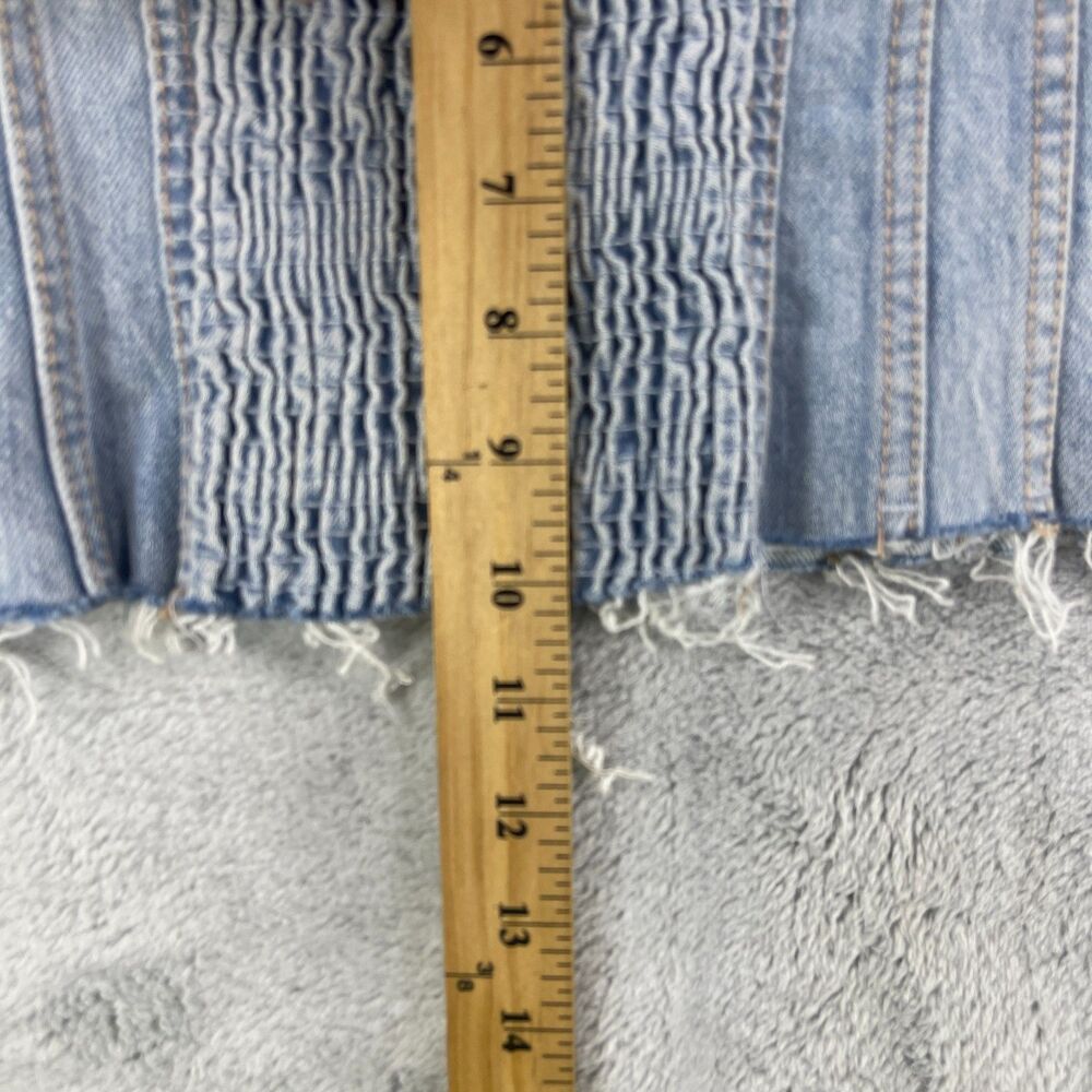 Zara Bustier Top Women's XS Blue Denim Cotton Stretch Smocked Back Strapless - Picture 9 of 13